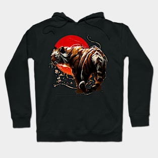 Abstract Tiger portrait on Red Sun Hoodie